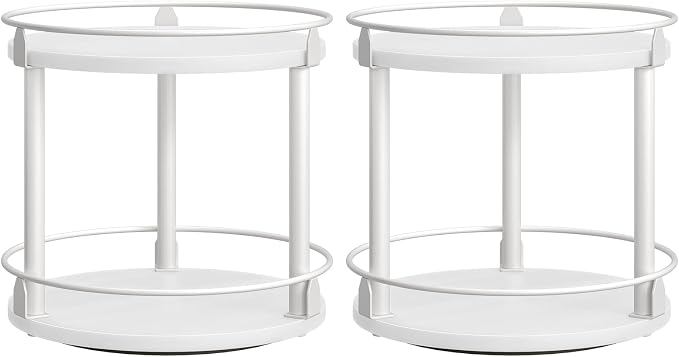 YATINEY Spice Rack, Set of 2 Lazy Susan Organizer, 2-Tier Turntable Organizer For Cabinet, Compact and Versatile, for Kitchen Countertop, White SR22L2WW