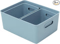 Superio Decorative Plastic Basket Open Home Storage Bins Organizer, Blue (Set of 3) 1 Large, 2 Medium - Container Boxes for Organizing Closet Storage Bins for Shelves Drawer Shelf - Ribbed Collection