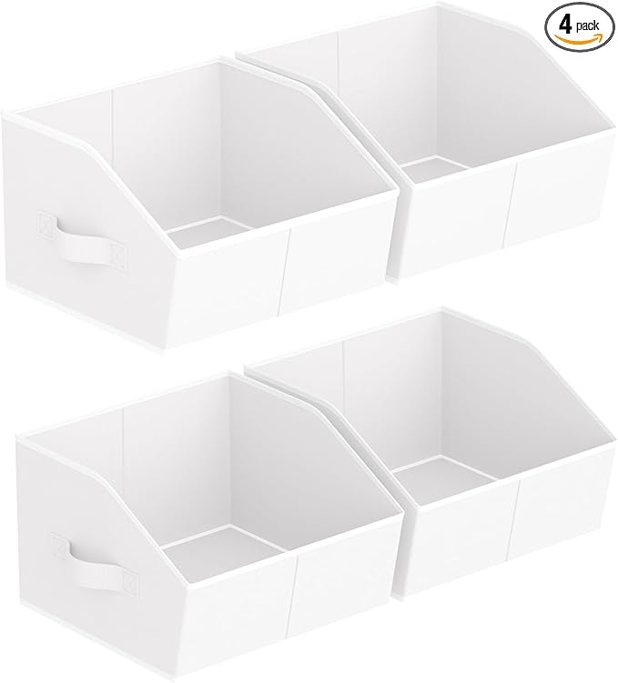Homsorout Storage Bins for Shelves - Small Trapezoid Closet Shelf Organizer, Fabric Organization Bins with Handles, Storage Baskets for Clothes, Towel, Purse, 4 Pack, White