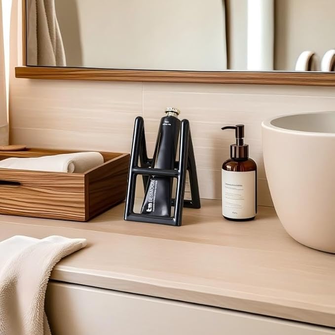 Handmade Ceramic Holder Stand for Toothbrushes, Makeup Brushes, and Pens - Minimalist Design for Bathroom Vanity and Countertops Decor (Black)
