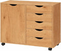 Naomi Home Wooden 5 Drawer Office File Cabinet with Shelves and Wheels, Mobile Storage Cabinet with Drawers for Home Office, Ideal for Under Desk or Printer Stand Use in Natural