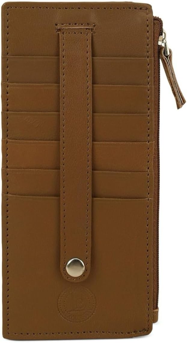 All in One Card Case Holder Slim Wallet With a Card Protection Strap by Leatherboss (Tan)