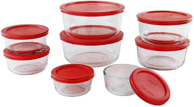 Pyrex Simply Store (8-Pack) Glass Food Storage Containers Set, (1, 2, 4 & 7 Cup) Meal Prep Containers With Plastic BPA-Free Lids, Dishwasher & Microwave Safe | BPA-Free Plastic | Includes 1, 2, 4 & 7 Cup Bowls and Lids | Top-Rack Dishwasher Safe | Roun...