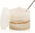 Marble Salt Cellar 3 Inch Cream Onyx Salt Containers for Countertop, Sugar Bowl With Lid, Salt Holder, Spice Jars, Salt Box for Seasoning Storage Container, Salt Dish for Kitchen Decor