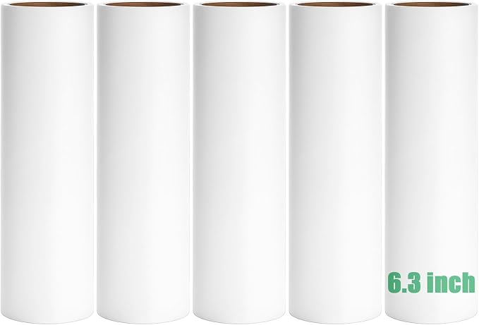 6.3 inch Lint Roller Refills Only, Extra Sticky Lint Remover Refills for Pet Hair Sticky Roller Refill Adhesive Tape Easy Peel 60 Sheets per Roll, Pack of 5, Total 300 Sheets (6.3'' Wide)