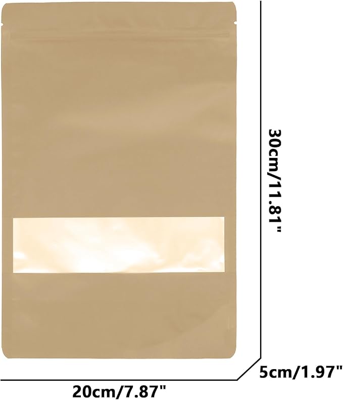50PCS Foil Pouch Mylar Bags with Clear Window,ULIFESTAR Stand Up Sealable Bags with Tear Notches,Resealable for Food,Party Favors,Gift Packaging and Small Business(20 * 30cm/7.87 * 11.81",Gold)