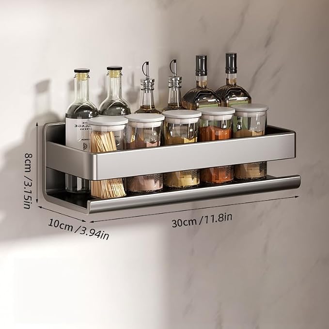 Adhesive Wall Mount Spice Rack Organizer, No-Drill Carbon Steel Spice Storage Shelf for Kitchen Cabinet, RV Camper, and Bathroom Counter, Multi-Purpose Wall Shelf for Seasonings, and bathroom supplies