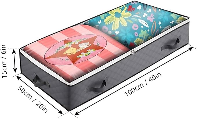 Underbed Storage Bag 40 x 20 x 6 Inches – Breathable Non-Woven Fabric Organizer for Clothes, Blankets, Shoes, Clear Window & 5 Handles