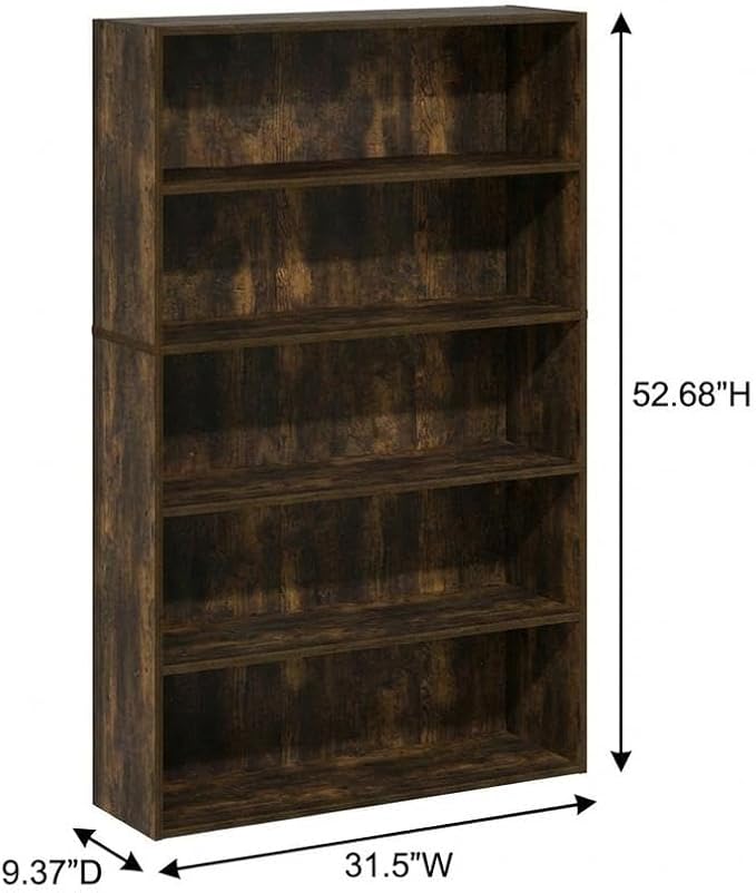 Furnifact Amber Pine 5-Tier Open Shelf Bookcase, Versatile Display and Storage, Wooden Construction for Home and Office, Stylish Durable Design