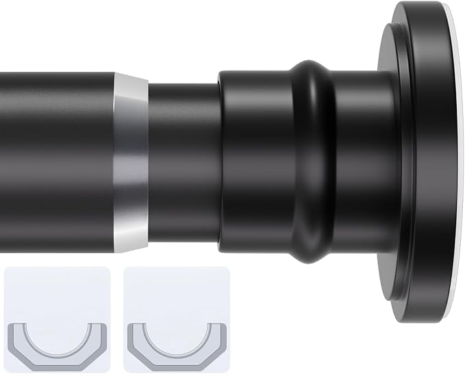 Small Tension Rod 18-32 Inches Black Shower Curtain Rod Heavy Duty Spring Short Tension Curtain Rod No Drilling Adjustable Shower Rod for Closet