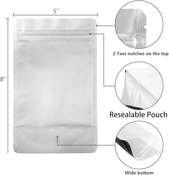 LZLPACKING 100 Pieces resealable Mylar Bags with Clear Front Window,Smell Proof Edible Packaging,Stand up Pouches for Food Storage(black,5×8 Inch/12.7 x 20.3cm)