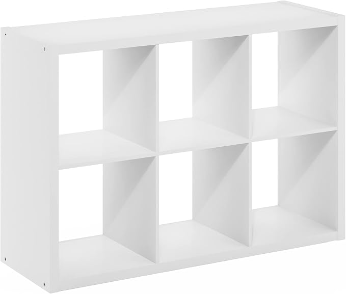 Furinno CUBICLE 6-Cube Book Shelf, Extra Thick Frame Bookshelf, White | 14.6" x 44" x 30", Horizontally & Vertically Reversible Bookcase with Open Back, for Living Room, Bedroom, Home Office