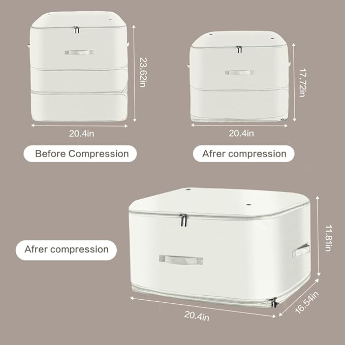 Space Saving Self Compression Organizer,Compression Storage Bags for Bedding and travel,Storage bags for Blankets Duvet Quilts Pillows, Comforter Storage with zippered ventilation holes（beige XL）