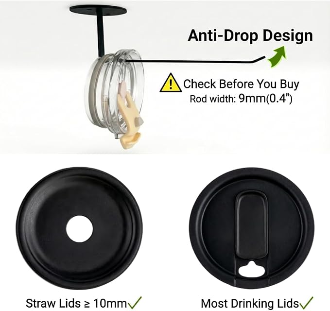 4 Pack No Drill Cabinet Door Lid Organizer for Plastic & Tumbler Lids, Inside Cabinet Wall Mounted Storage, Compatible with Tupperware & Yeti, with Magnetic Straw Holder