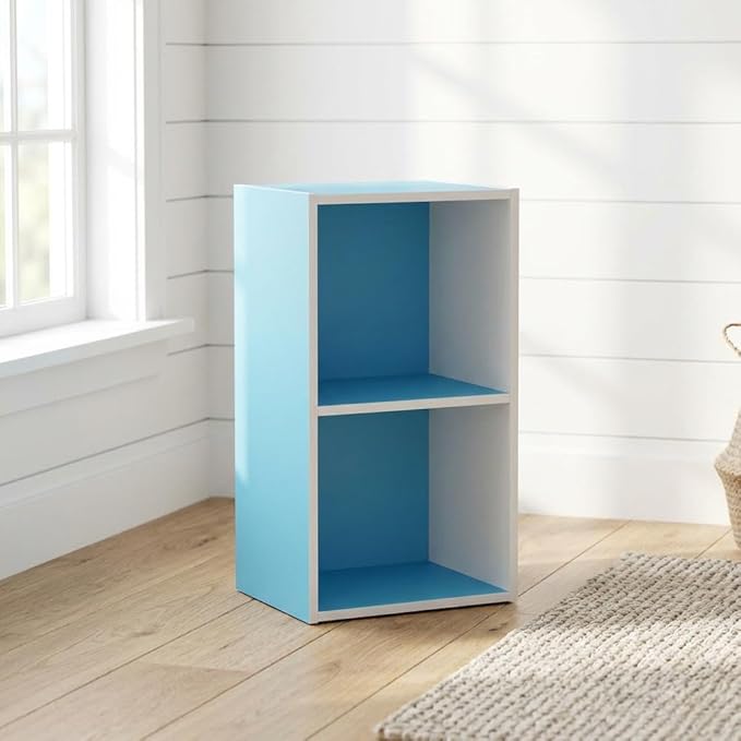 Furnifact Light Blue White Bookcase, Wooden Design, Ample Storage, Durable Wood, Modern Home Office and Living Room Furniture