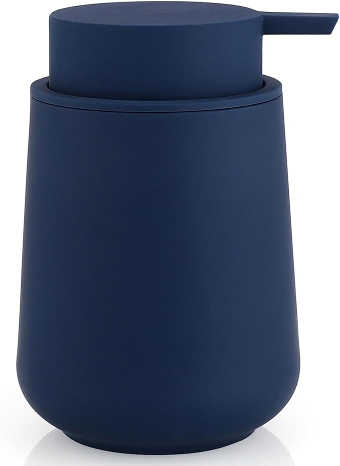 YAUKPH Matte Navy Blue Liquid Hand Soap Dispenser Plastic 11 oz - Modern Minimalist Style for Bathroom & Kitchen Countertop Refillable