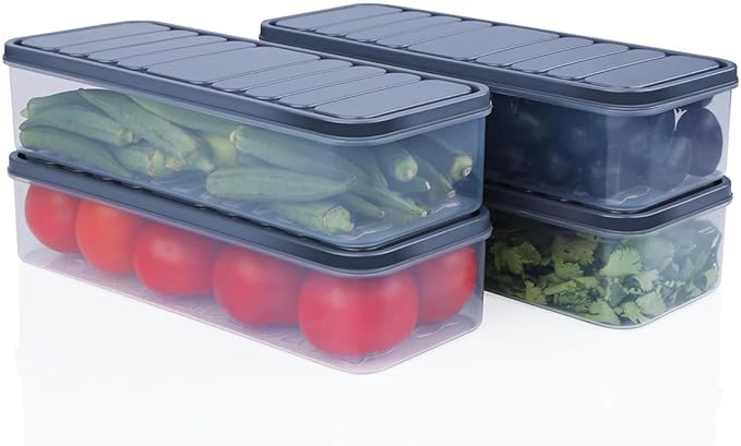 fridge storage containers - transparent storage box and plastic air tight kitchen boxes, stackable refrigerator vegetable container, polythene freezer pantry accessories (Pack of 6)