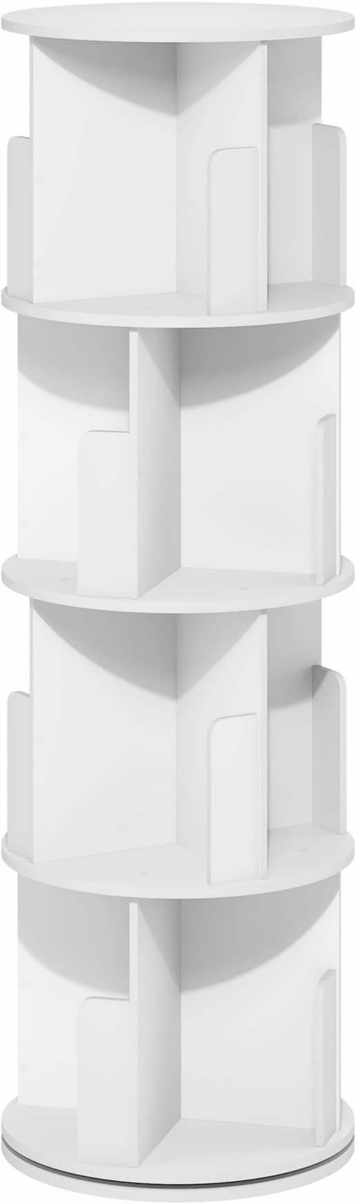 Furinno DALY Rotating Bookshelf Tower, 4-Tier 360 Display Book Shelf, Lazy Susan Revolving Bookshelf, Organizer Bookcase, 15.5 x 15.5 x 50, for Living Room, Bedroom, Home Office, White