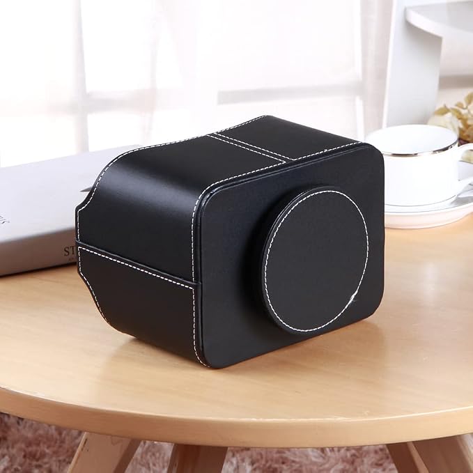 Remote Control Holder,360°Rotatable Office Desk Stationery Supply Organizer | PU Leather Desktop Storage Box for Media Controllers,Bedside Table Spinning TV Remote Caddy for iPad,Mobile,Pencil,Makeup