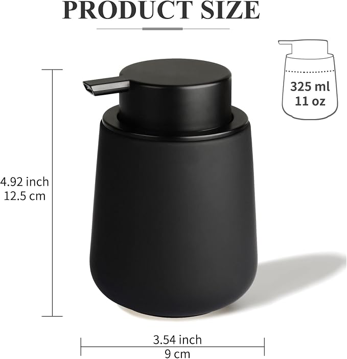 Bosilunlife 12Oz Ceramic Foam Soap Dispenser for Bathroom Kitchen Counter | Premium countertop foam pump creates delicate dense foam, stable desktop placement, Rubber Paint Black