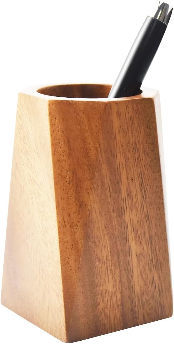 Walnut Wooden Pencil Holder Cup for Desk Natural Wood Pen Holder Stand for Office Home (Octagonal)