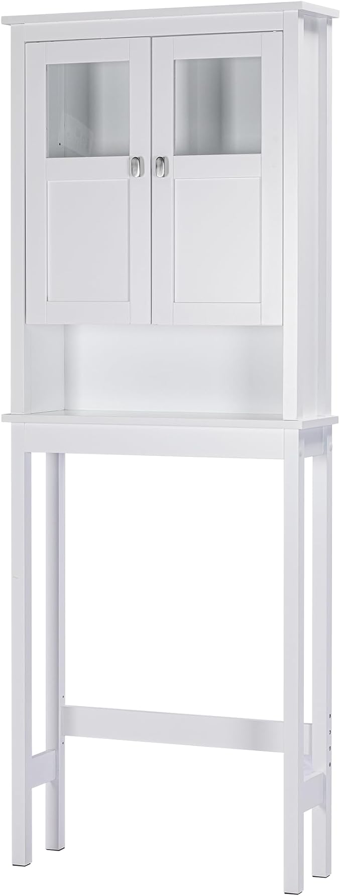 Spirich Bathroom Over the Toilet Storage Cabinet with Glass Doors, White | Toilet Organizer with Adjustable Shelf, Anti-tipping Device, Wood, Elegant Modern Design, Space Saver for Tight Spaces