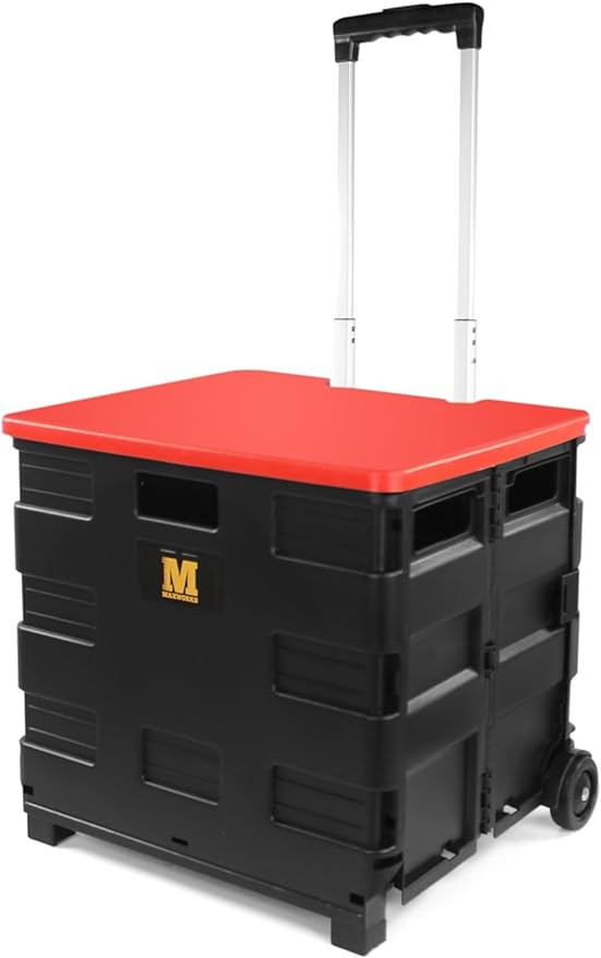 MaxWorks 50830 Collapsible Black Rolling Folding Dolly Cart for Teachers - Multi-Functional Teacher Dolly with Extra Storage, Durable Wheels, and Easy-to-Fold Design for Classroom, Office, Shopping