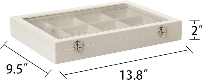 Frebeauty 12 Grid Bracelet Holder Box,Velvet Jewelry Tray with Clear Lid | Real Glass Lid,Bracelet Display,Jewelry Organizer for Bangle Brooch,Adjustable Divider,Dustproof Design,13.8×9.5Inches