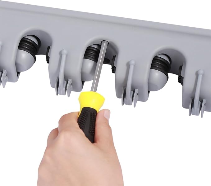 TOGU 2 Pack Mop and Broom Holder Wall Mounted 3 Position Storage Rack with 4 Retractable Hooks Holds up to 7 Tools Utility Weatherproof Holder for Garage Storage Systems Broom Organizer,Gray