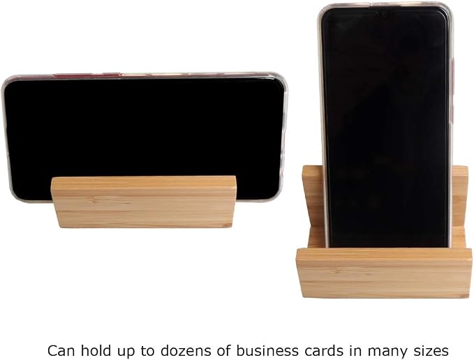 2 Pack Bamboo Wood Desktop Business Card Holder Display for Desk Sturdy Business Card Stand for Office Tabletop Counter Organizer