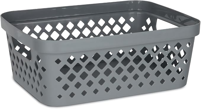Glad Plastic Storage Basket Set, Value Pack of 6 | Open Storage Bins for Shelves, Bathroom, Pantry, Closet | Nesting Organizer Boxes with Handles, 2 Gallon, Grey