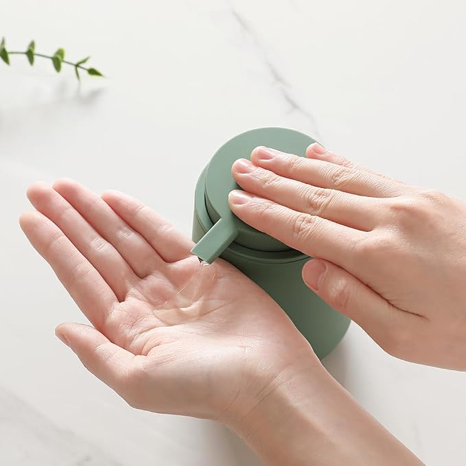 YAUKPH Sage Green Liquid Hand Soap Dispenser Plastic 11 oz - Modern Minimalist Style for Bathroom & Kitchen Countertop Refillable
