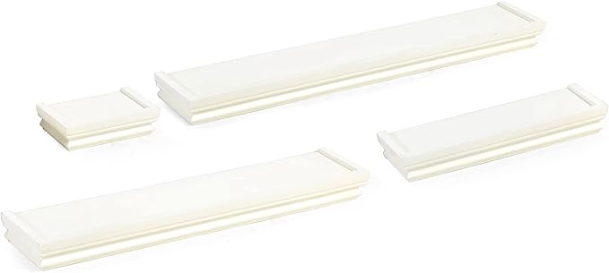 MELANNCO Floating Crown Molding Ledge Shelves for Bedroom, Living Room, Bathroom, Kitchen, Nursery, Set of 4, White