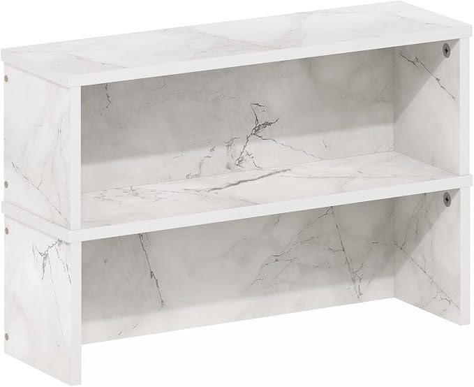 Furinno Helena Kitchen Counter Stackable Organizer Shelf, Set of 2, 18-Inch, Marble White