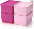 Menkxi 4 Pcs Storage Bins with Lids Plastic Stackable Containers for Organizing Shelves Christmas Ornament Box Baskets(Dark Pink, Light Pink,Large)