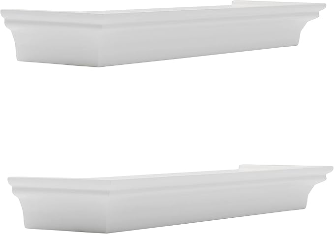 MELANNCO Arlington Floating Wall Shelves for Bedroom, Living Room, Nursery, Set of 2,14-Inch, White
