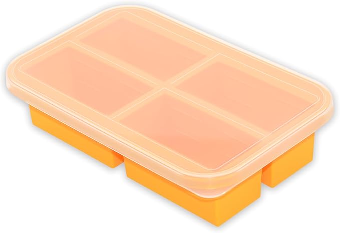 Bangp 1-Cup Silicone Freezer Molds with Lid for Soup Ice Cubes | Food Freezer Container Molds for Meal Prep,Rice,Broth,Leftovers,Makes 4 Perfect 1 Cup Portions,Oven & Dishwasher-Safe