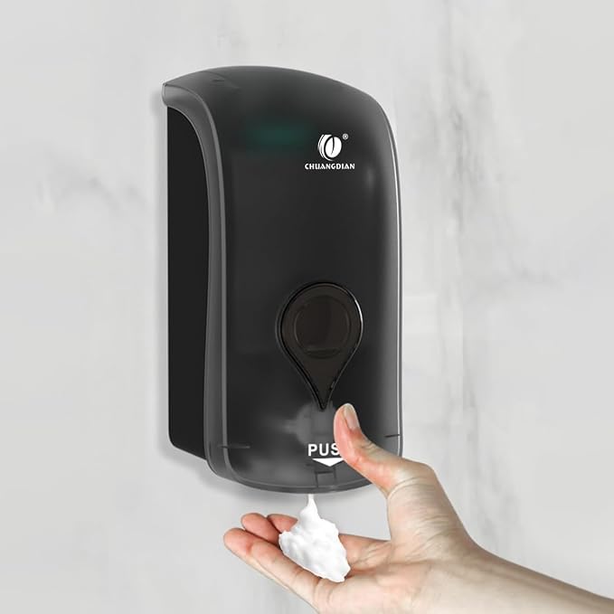 Foaming Hand Soap Dispenser, 35oz (1000ml) Manual Refillable Wall Mount Soap Dispenser, Durable ABS Plastic, for Commercial/Home/Bathroom/Kitchen, Translucent Black, CHUANGDIAN