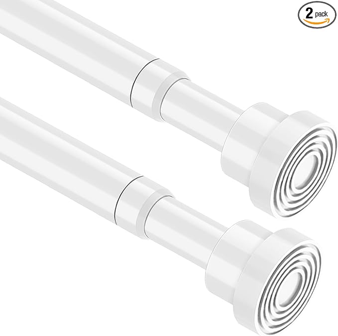 2pcs Tension Curtain Rod 33 to 56 inch No Drilling Spring Tension Rod Adjusting White Curtain Rod No Drilling Non-Slip Expandable Spring Loaded Curtain Tension Rods for Window, Doorway, Closet