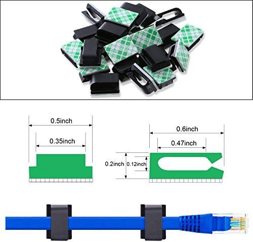 Hicarer 100 Pcs Christmas Light Clips Adhesive Hooks for Outdoor String Cable Wire Clips Adhesive Wire Management Cord Holder for the Wall, Under Desk, Car, Home and Office (Large, Black)