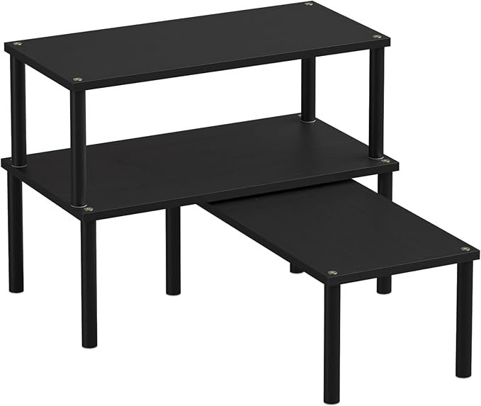 Cabinet Organizer Shelf(Set of 3),Bamboo Kitchen Counter Shelves for Countertop and Cabinet,Stackable Shelf Spice Racks,Large(Black)