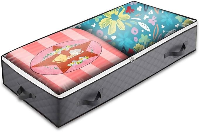 Underbed Storage Bag 40 x 20 x 6 Inches – Breathable Non-Woven Fabric Organizer for Clothes, Blankets, Shoes, Clear Window & 5 Handles