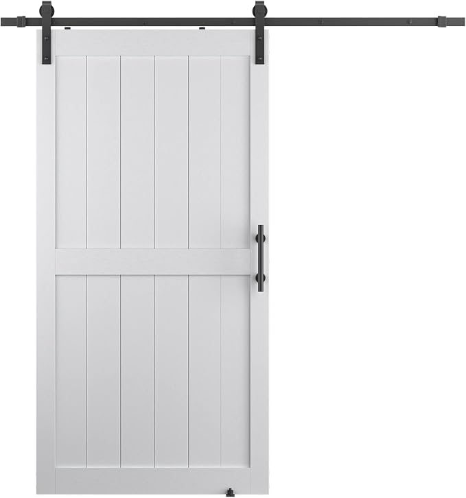 40''x 80'' Sliding Barn Door with 7 Ft Barn Door Hardware Kit | Fits Max 38''x78'' Opening, Pre-Drilled Holes Easy Assembly Water-Proof PVC Surface, H-Frame, White