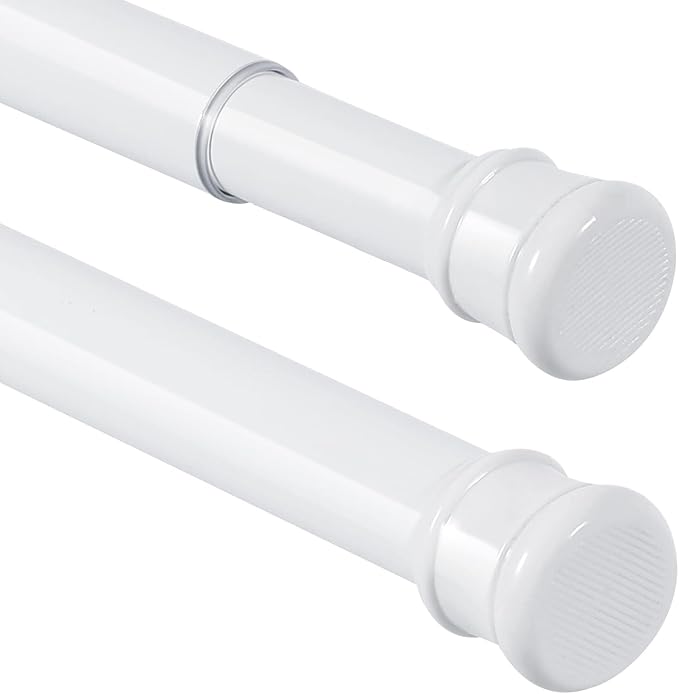 2 Pack No Sectional Assembly Tension Curtain Rods 42-78 Inch | 1" Diameter Spring Long Adjustable Shower Curtain Rods for Bathroom Windows Closet No Drilling No Rust, White