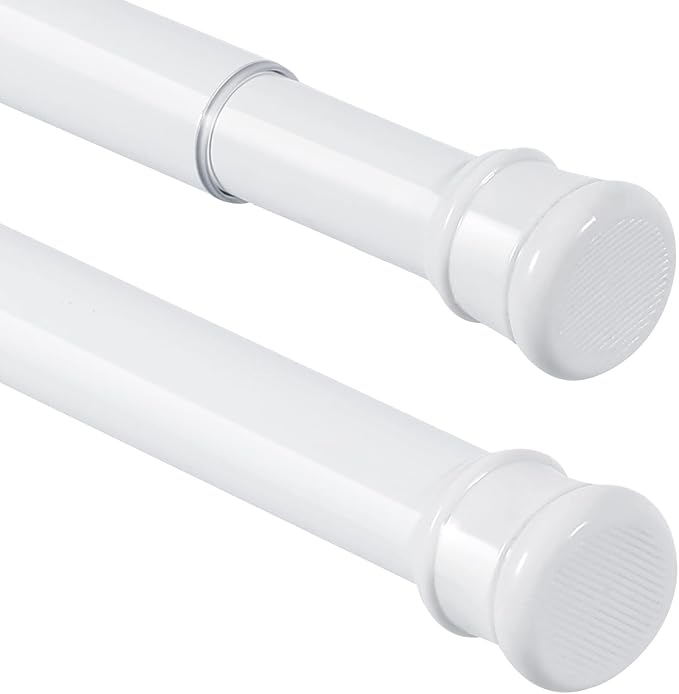 2 Pack No Sectional Assembly Tension Curtain Rods 28-48 Inch | 1" Diameter Spring Long Adjustable Shower Curtain Rods for Bathroom Windows Closet No Drilling No Rust, White