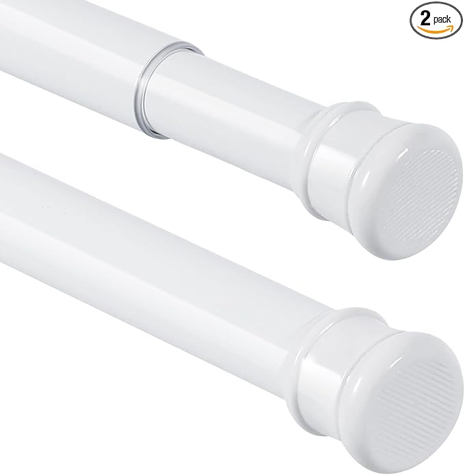 2 Pack No Sectional Assembly Tension Curtain Rods 56-104 Inch | 1" Diameter Spring Long Adjustable Shower Curtain Rods for Bathroom Windows Closet No Drilling No Rust, White