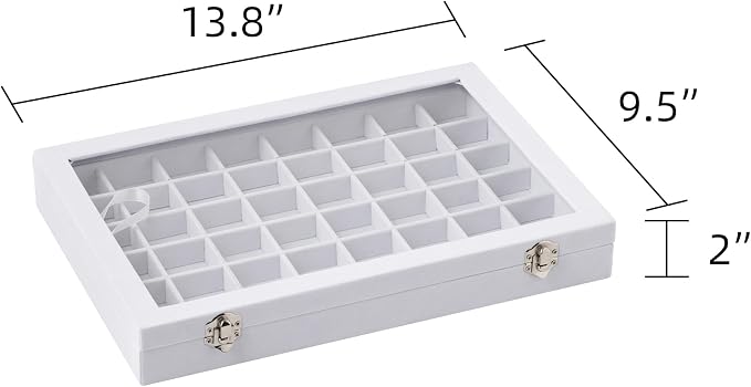 Frebeauty 40 Grid Earring Organizer,Velvet Jewelry Tray with Clear Lid | Drawer Jewelry Organizer for Rings Studs Beads,Adjustable Dividers,Dustproof,Earring Storage,Trinket Box,13.8×9.5Inches
