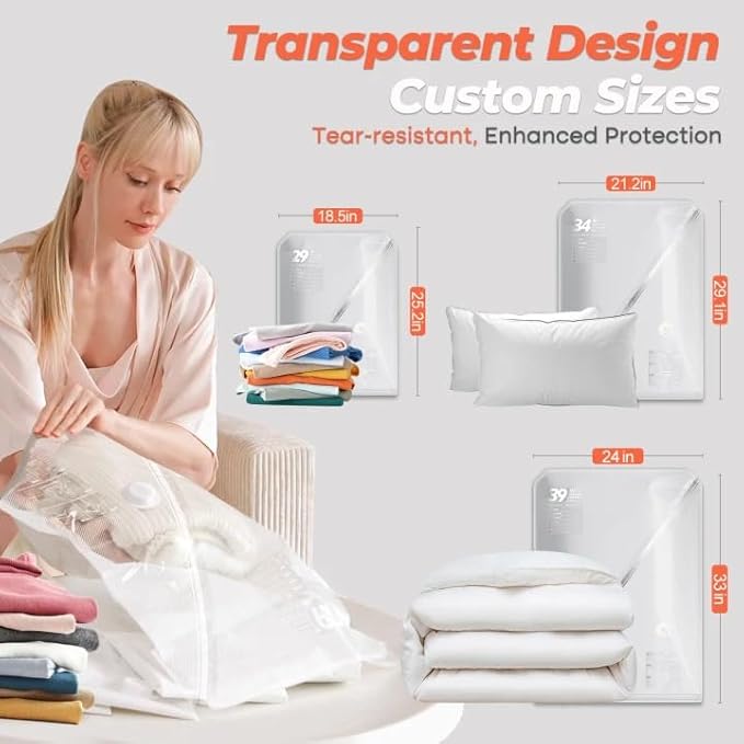 Vacbird Vacuum Seal Bags for Clothing with Rechargeable Cordless Pump, 15 Pack Vacuum Storage Space Saver Bags, Compression Packing for Clothes Bedding Blanket Pillows Comforters Luggage Travel