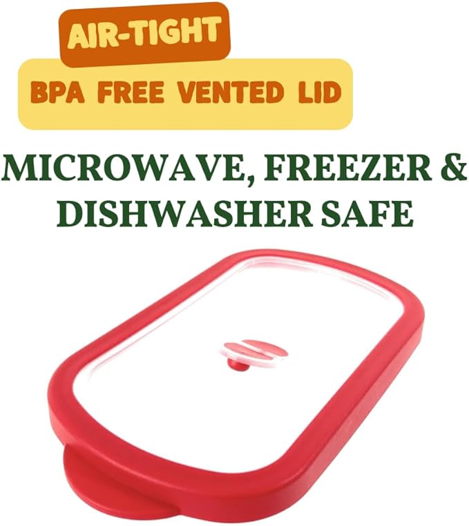 10-Piece Rectangle Food Storage Containers with Vented Lids, Airtight and BPA Free, Stackable, Microwave, Freezer, and Dishwasher Safe (RED)