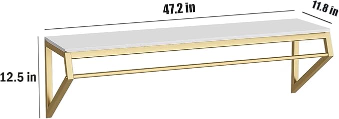 Modern Simple Men's and Women's Clothing Store Heavy Duty Metal Display Shelf,Wall-Mounted Garment Rack with Wood,Clothes Rail,Bathroom Hanging Towel Rack (Gold Square Tube, B-47.2" L)